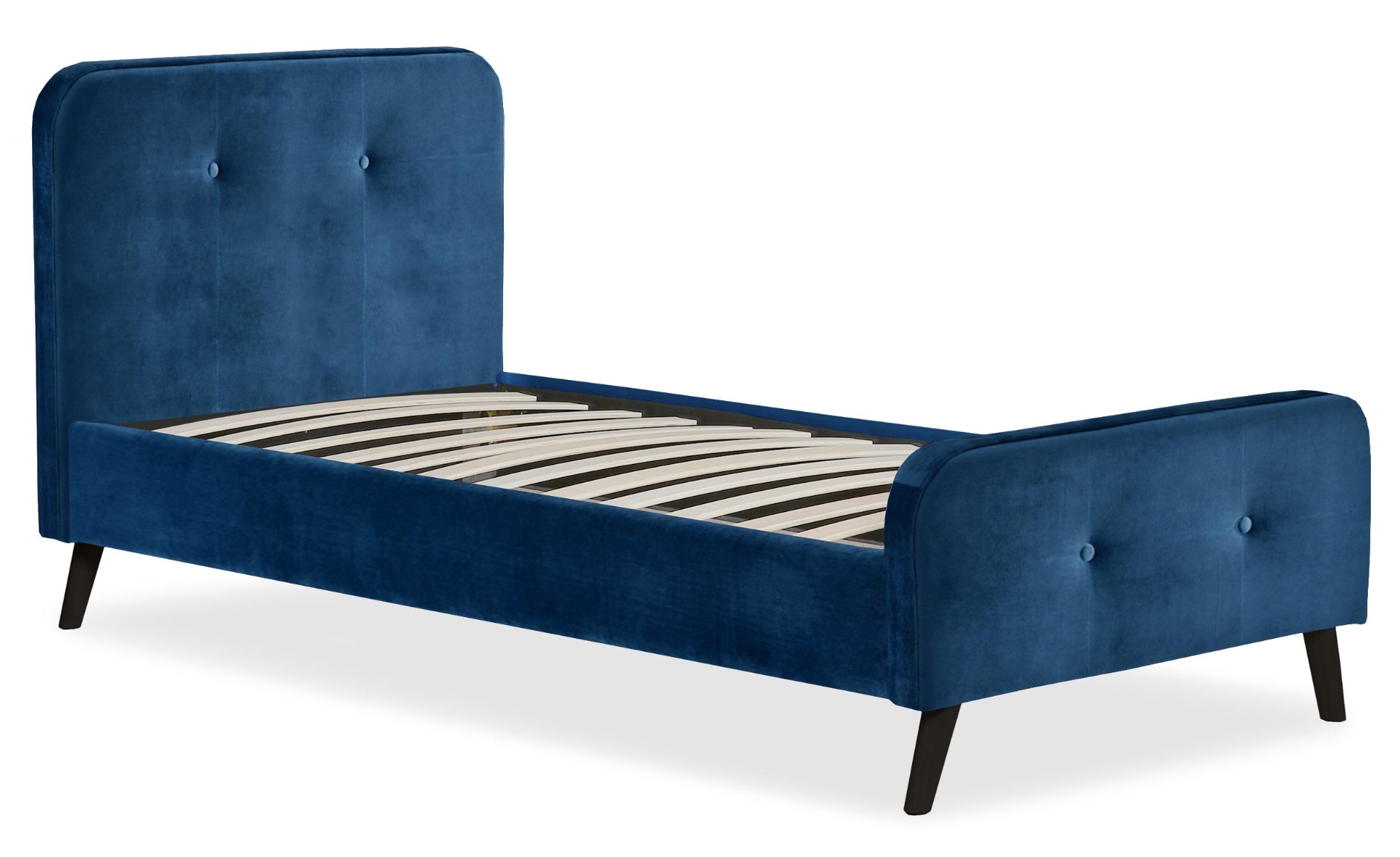 Lit scandinave avec tête de lit et sommier 90x190cm Delano Velours Bleu