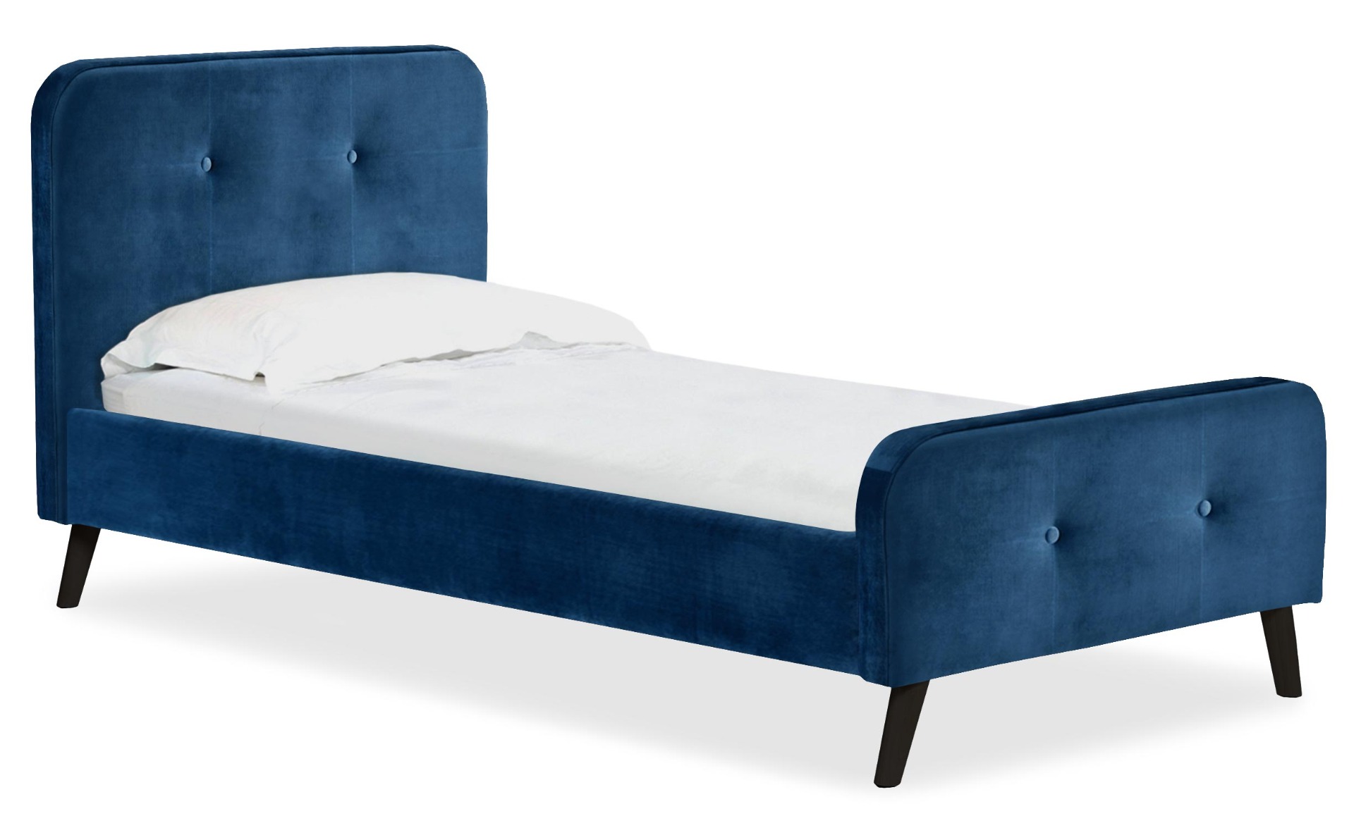 Lit scandinave avec tête de lit et sommier 90 x 190cm Delano Velours Bleu