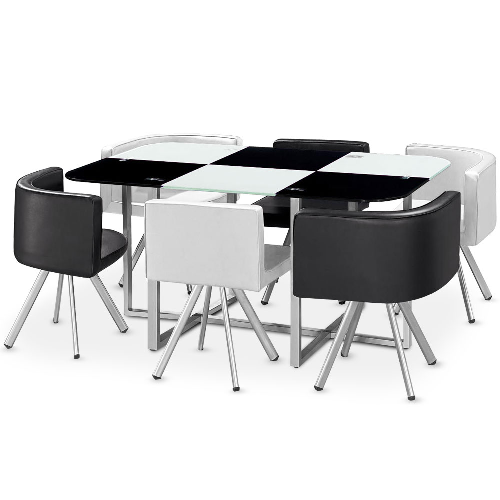 Table rectangulaire pratique gain de place Mosaic XL verre bicolore noir et blanc